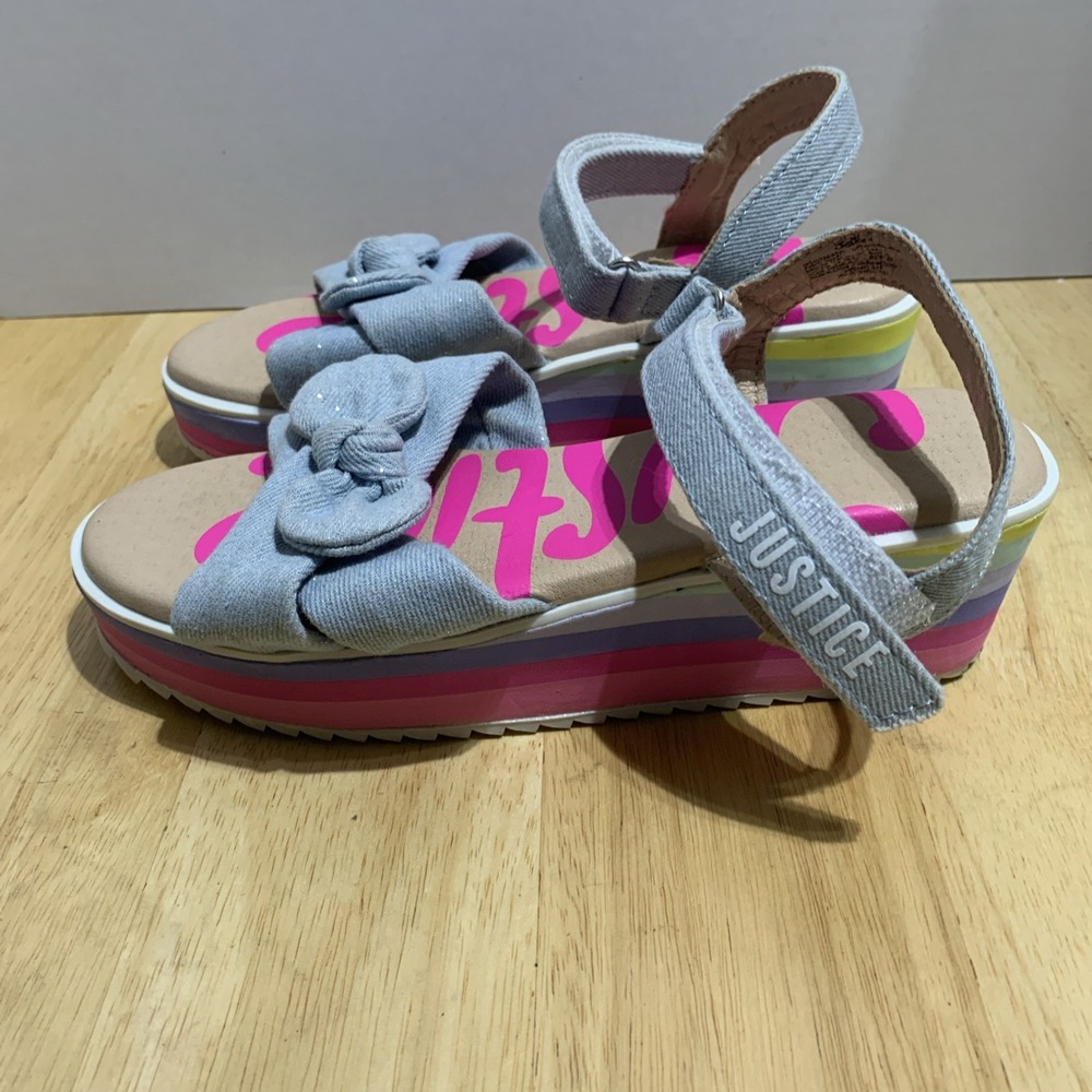 Justice Girl's Wedge Multicolor Sandal,‎ Size 4